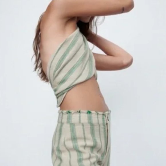 Zara Cream and Green Halter Top - Picture 3 of 3